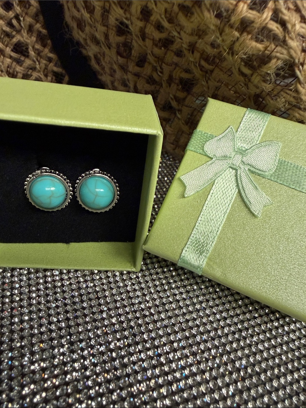Turquoise Stone Silver-Tone Stud Earrings - Turquoise